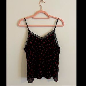 Forever21 Black and Red Floral Tank with Lace Trim